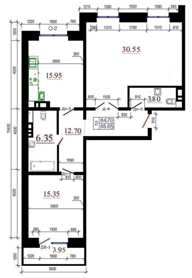 Планировка 2-х комнатной квартиры