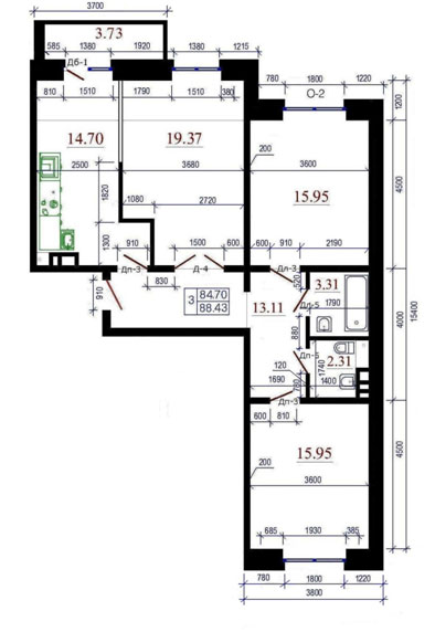 Планировка 3-х комнатной квартиры